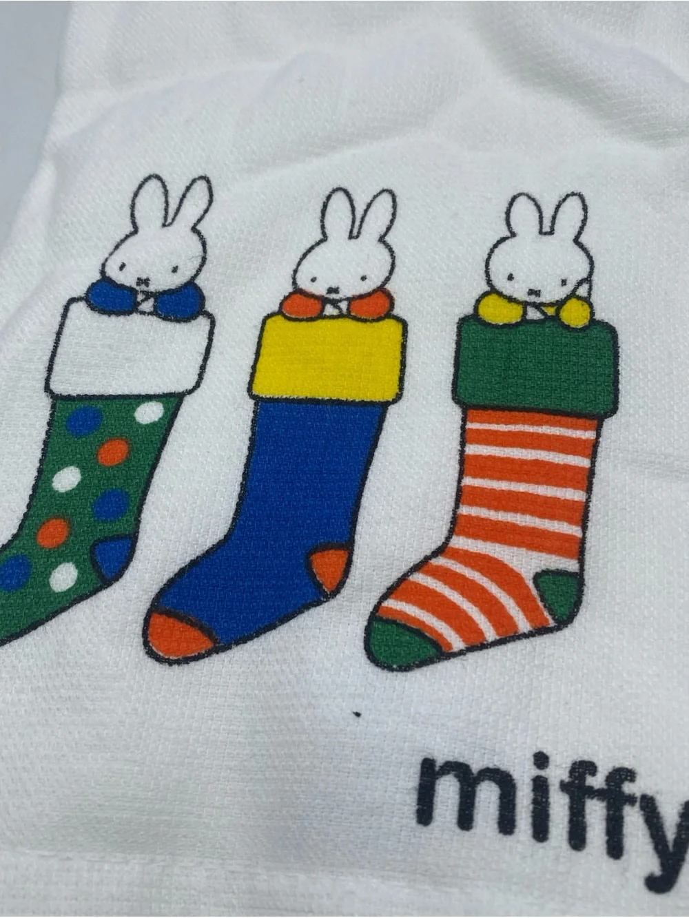 Miffy by Magenta Set of 2 Holiday Cotton Dishtowels Stocking Christmas Lights